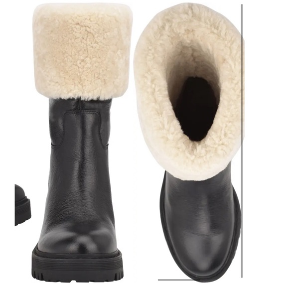 Marc Fisher Willoe Sherpa Black leather pull on winter boots NEW - Picture 3 of 6
